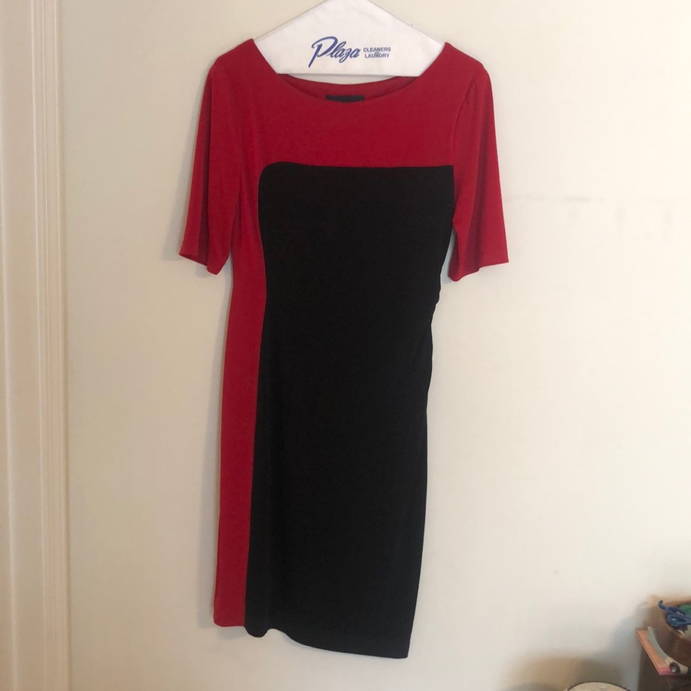 connected apparel Red and Black Colorblock Midi Dress